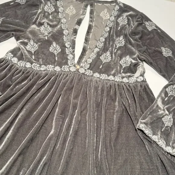 POL Velvet Tunic Silver Gray Women’s Medium Boho Fairy Cottage Festival Babydoll - Picture 10 of 16